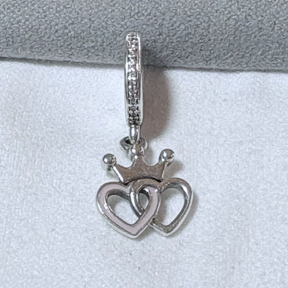 Pandora Crowned Hearts Charm Enamel & CZ Sterling Silver 925 ALE